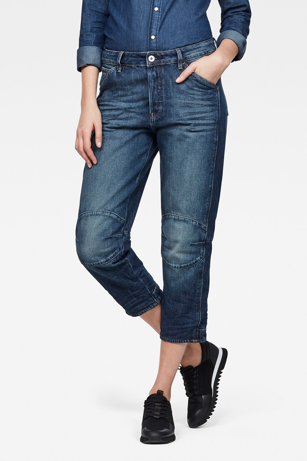 G-Star RAW, Blugi boyfriend crop 5622, Albastru