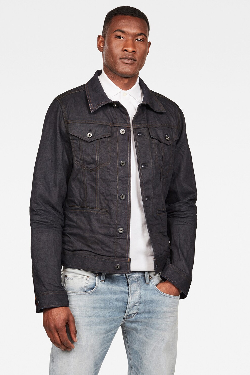 G-Star RAW, Jacheta slim fit din denim D-Staq, Albastru inchis, S