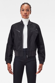 G-Star RAW, Jacheta bomber crop de bumbac organic, Gri antracit, XS G-Star RAW, Jacheta bomber crop de bumbac organic, Gri antracit, XS