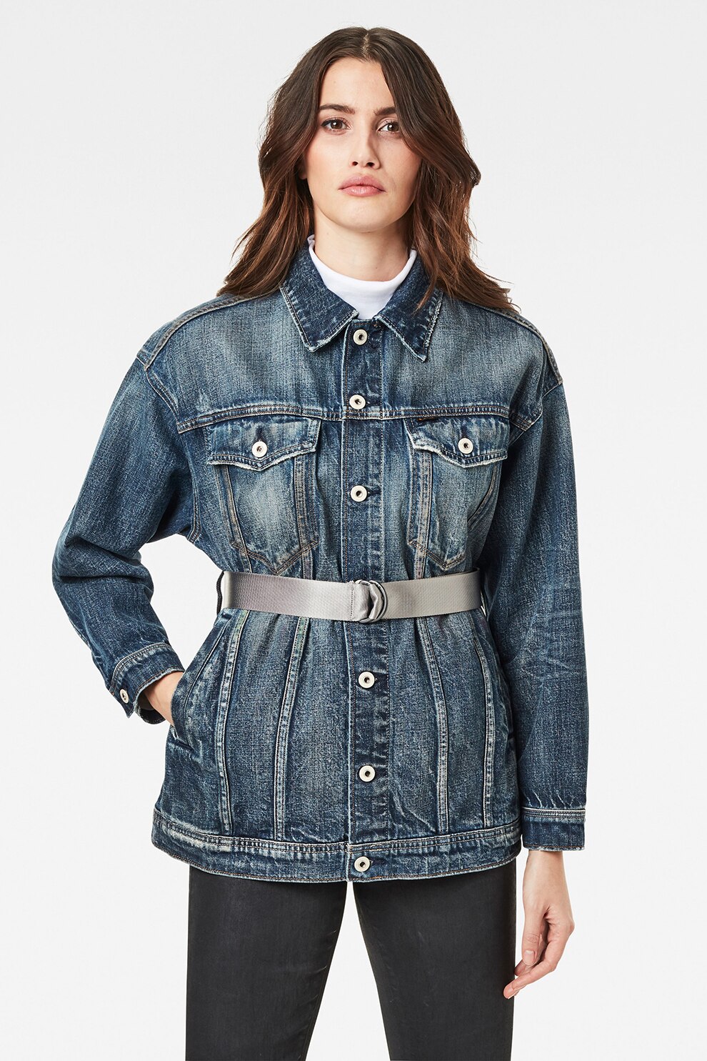 G-Star RAW, Jacheta din denim cu catarama, Albastru, XS