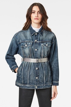 G-Star RAW, Jacheta din denim cu catarama, Albastru, XS G-Star RAW, Jacheta din denim cu catarama, Albastru, XS