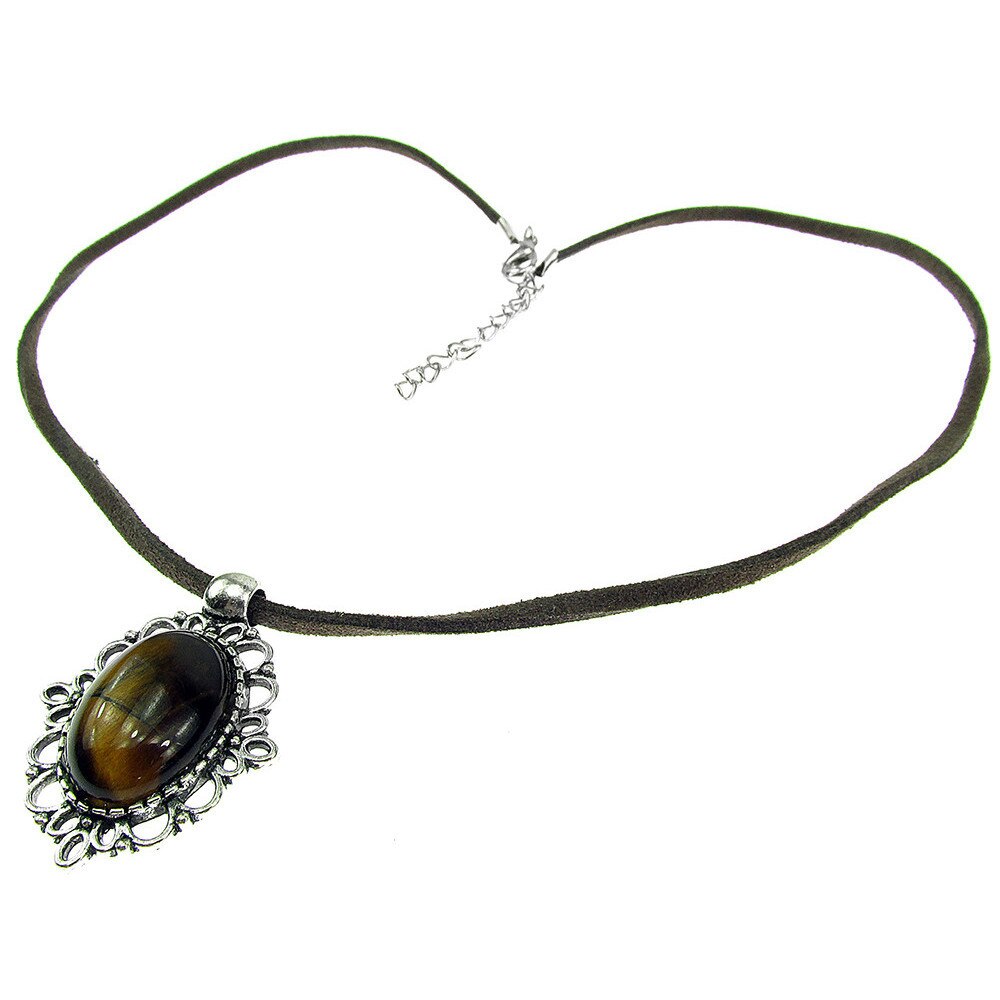 Pandantiv retro cu ochi de tigru natural 18x13 MM