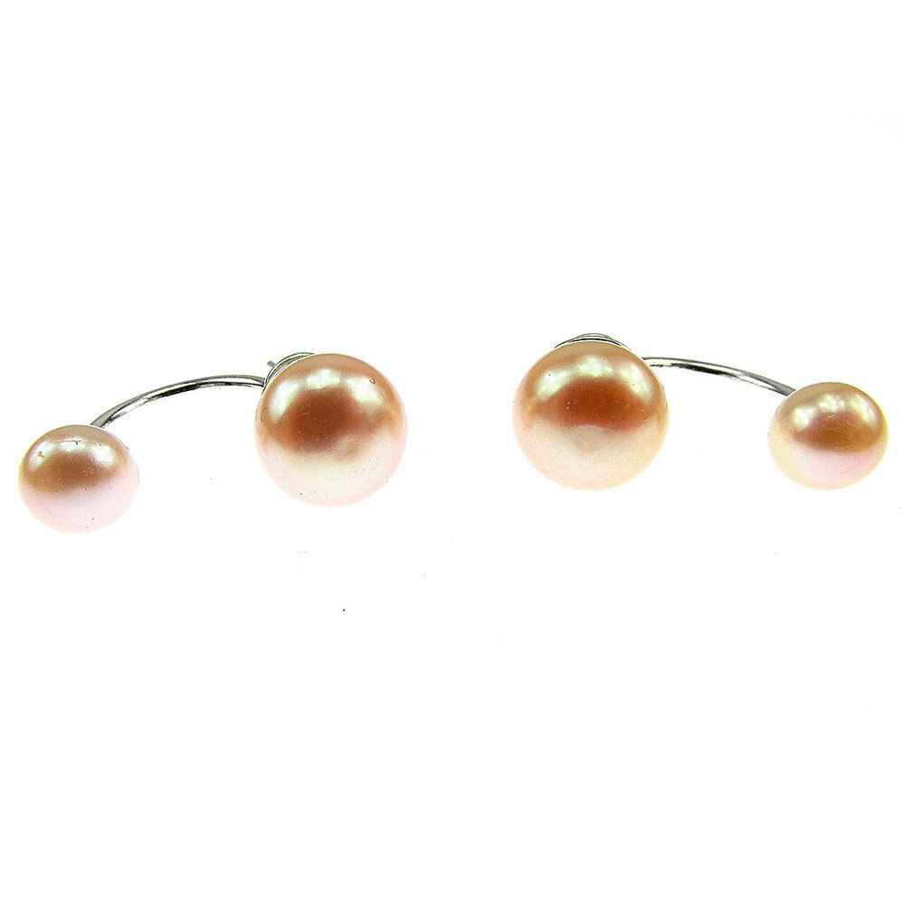 Cercei argint Double Glam cu perle de cultura oranj 8 si 6 MM