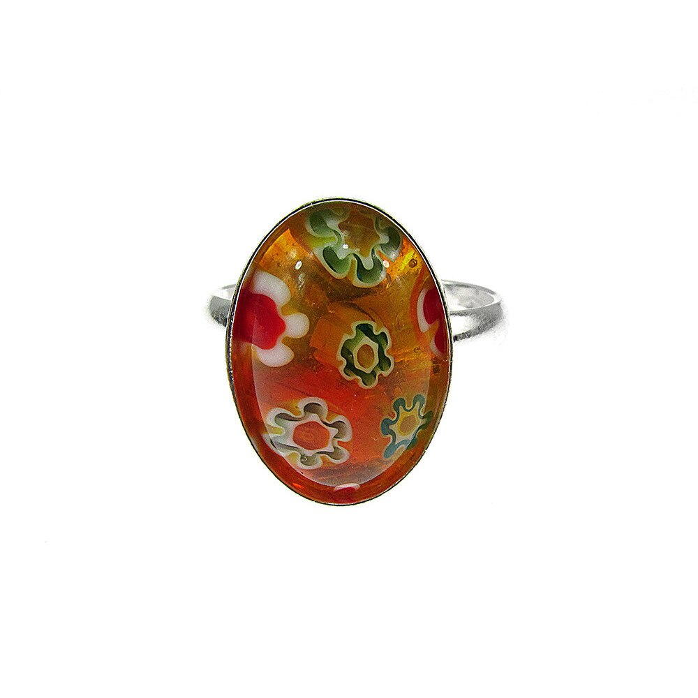 Inel argint reglabil cu Millefiori oranj/mix