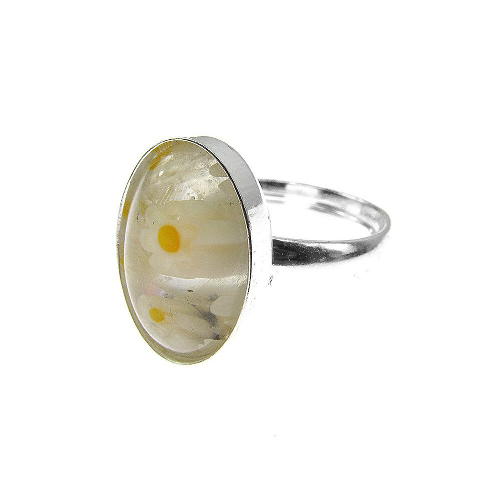Inel argint reglabil cu Millefiori alb/transparent