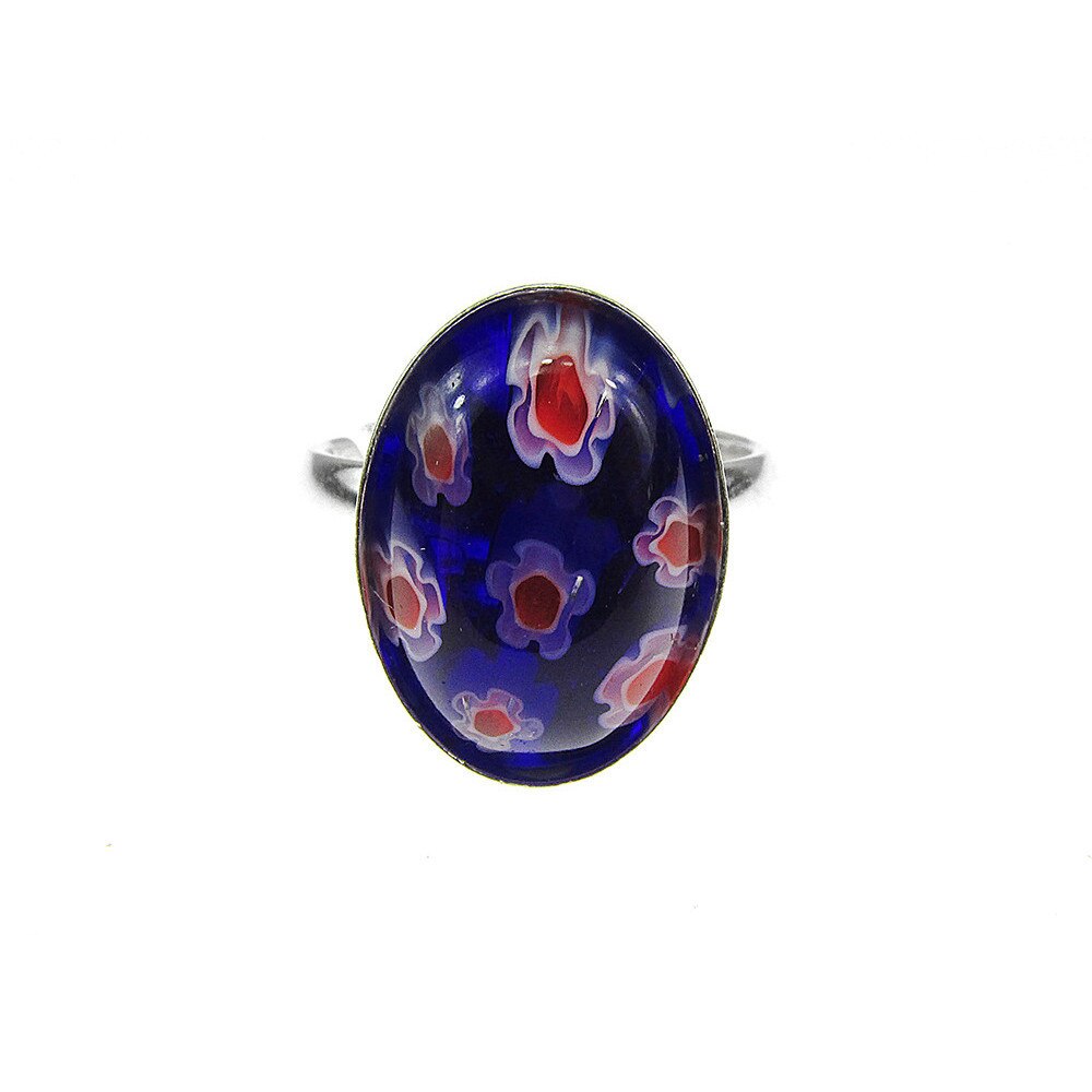 Inel argint reglabil cu Millefiori albastru/rosu