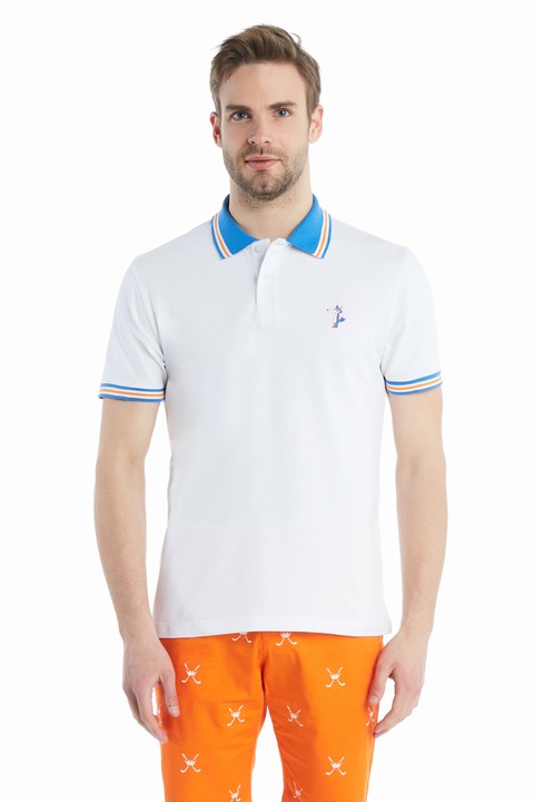 Tricou polo cu maneca scurta Ruck&Maul, Slim Fit, Alb/Albastru, Alb/Albastru