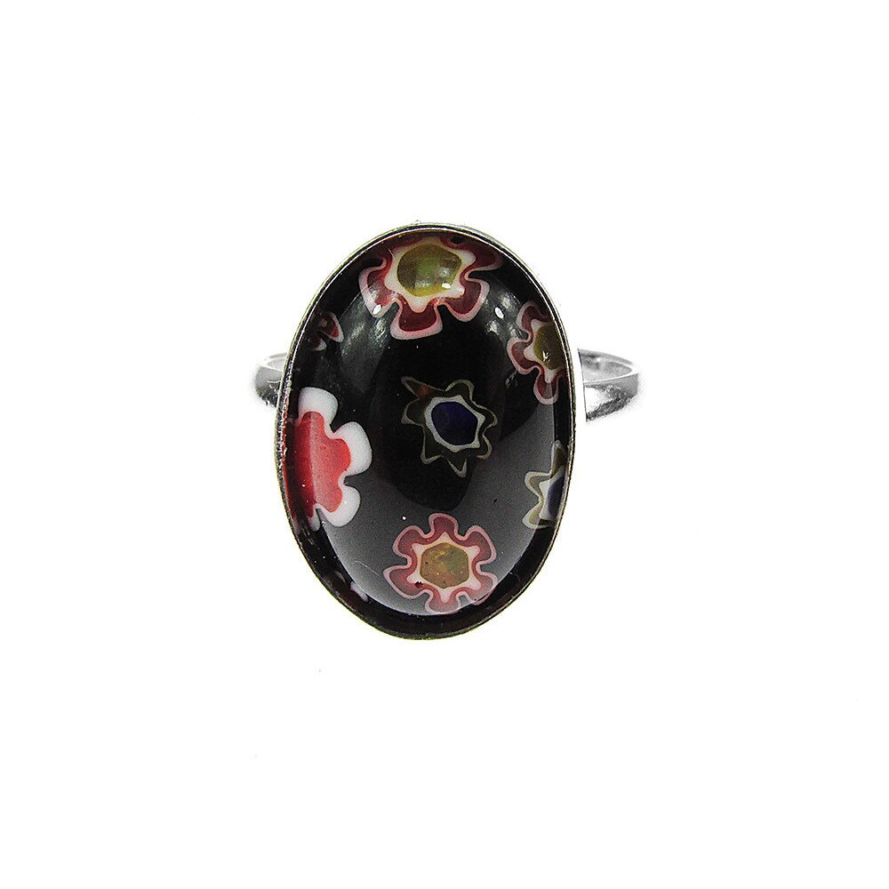 Inel argint reglabil cu Millefiori negru