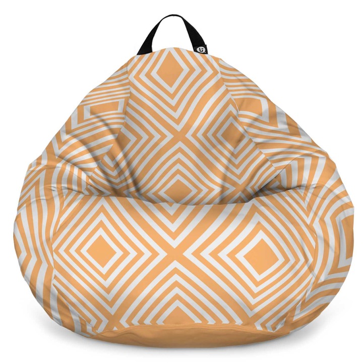 Fotoliu Updeco Puf Bean Bag tip Para XL, impermeabil, indoor/outdoor, sac interior, cu maner, 90 x 90 x 60 cm, Diamond, Orange