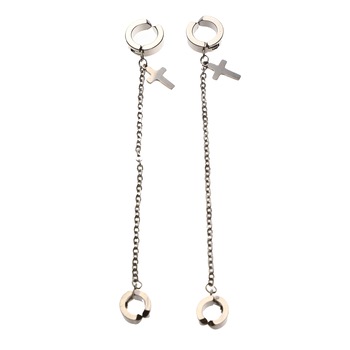 Cercei din otel inoxidabil, cruce cu lantisor Cercei din otel inoxidabil, cruce cu lantisor