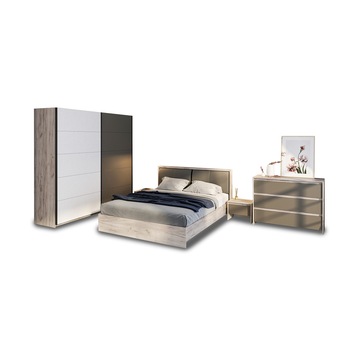 Set dormitor Indigo 02 pal melaminat 16mm dormitor gri, stejar K02 si alb Set dormitor Indigo 02 pal melaminat 16mm dormitor gri, stejar K02 si alb