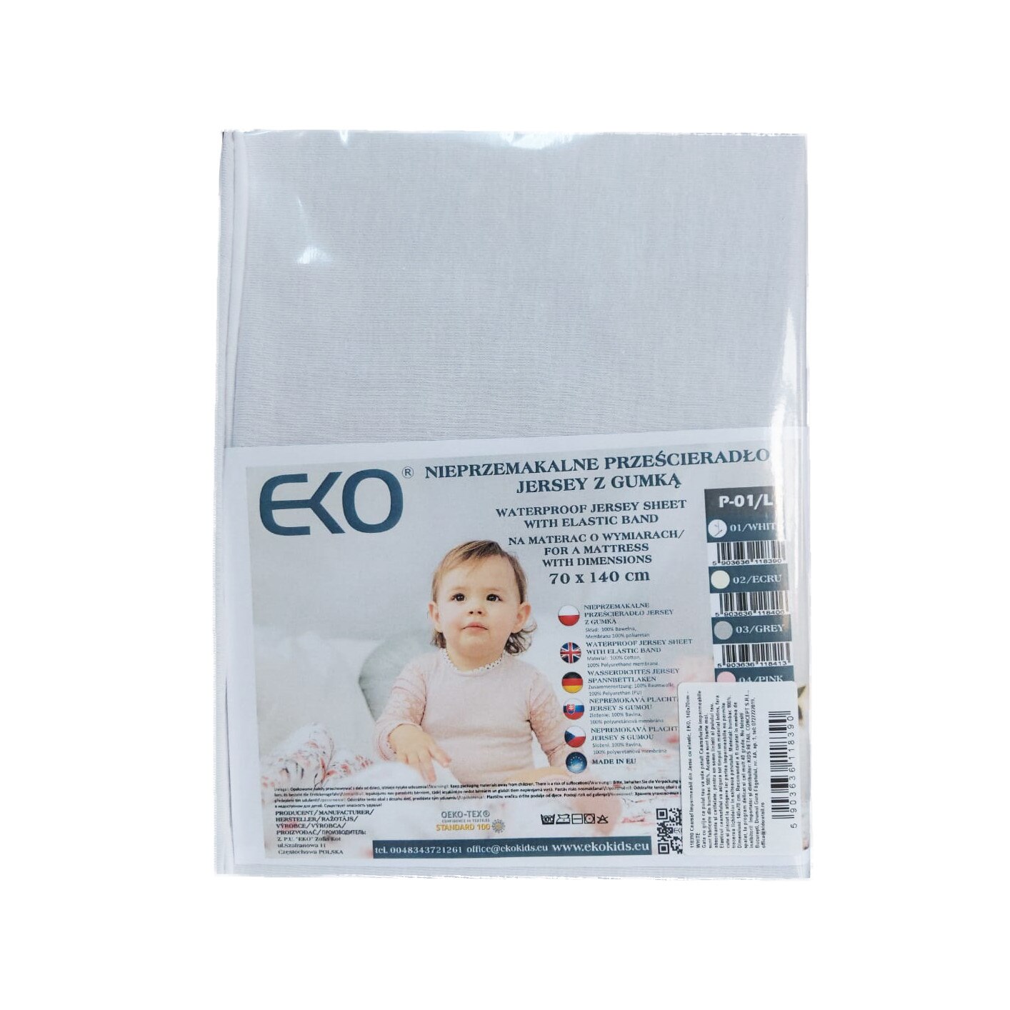 Cearsaf impermeabil din Jersey cu Elastic, EKO, 140x70 cm, Alb