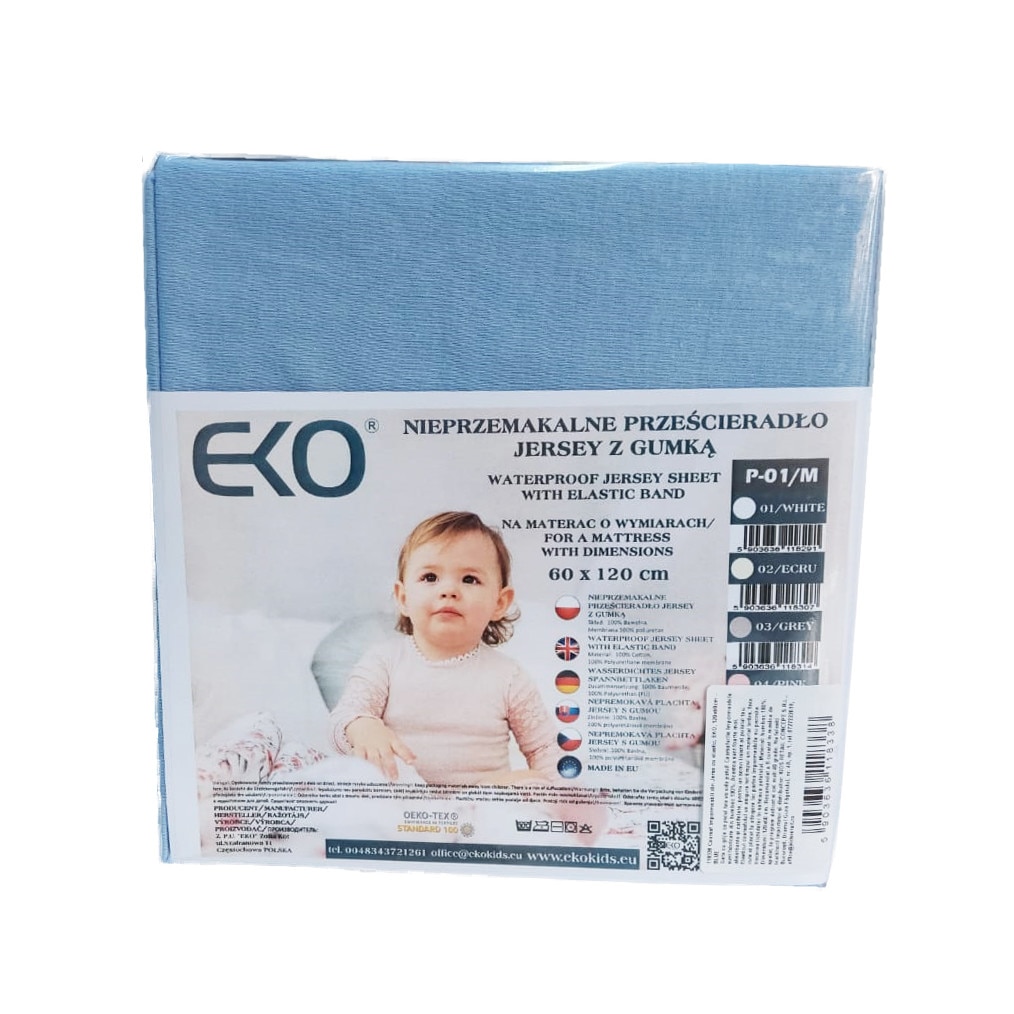 Cearsaf impermeabil din Jersey cu Elastic, EKO, 60x120 cm, Albastru