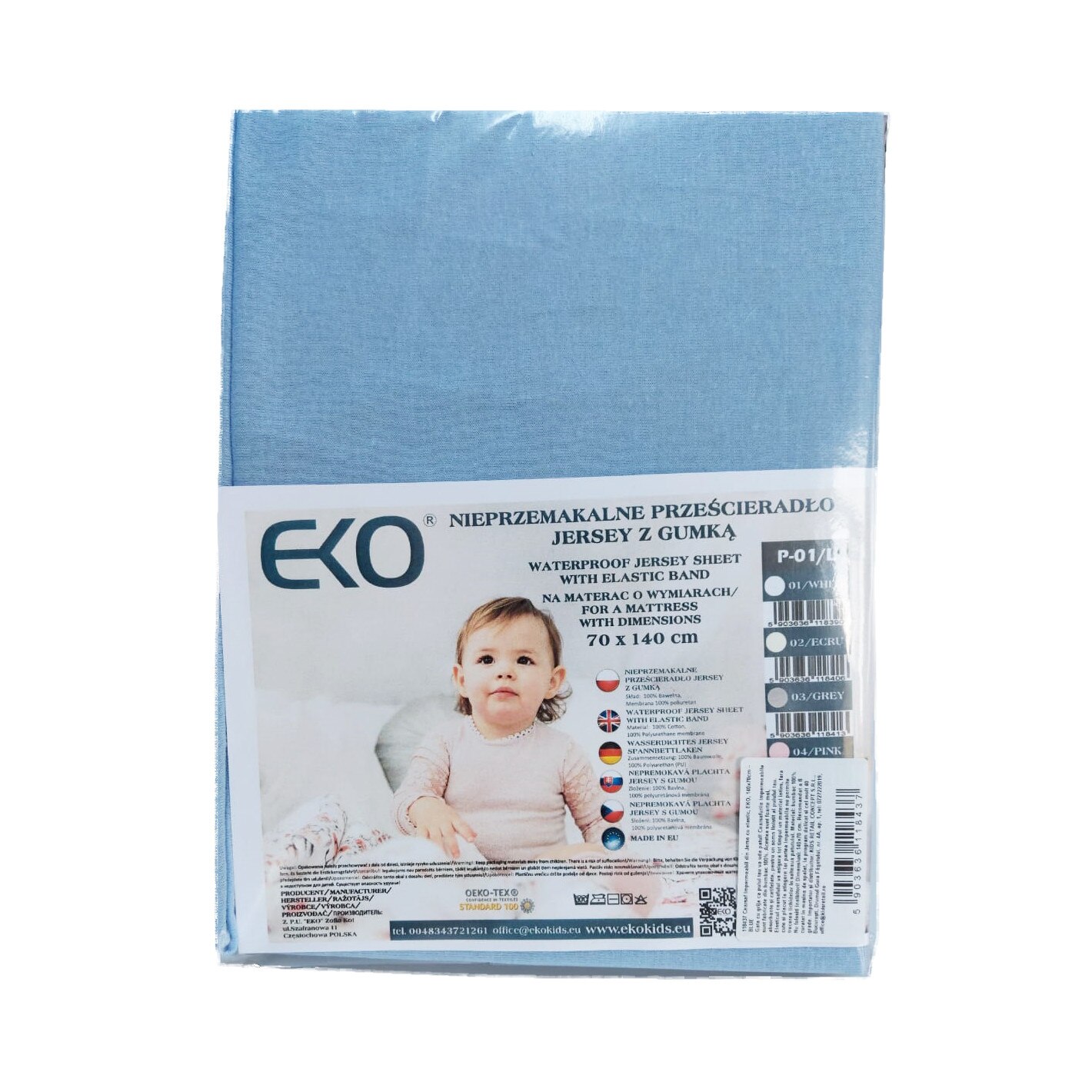 Cearsaf impermeabil din Jersey cu Elastic, EKO, 140x70 cm, Albastru
