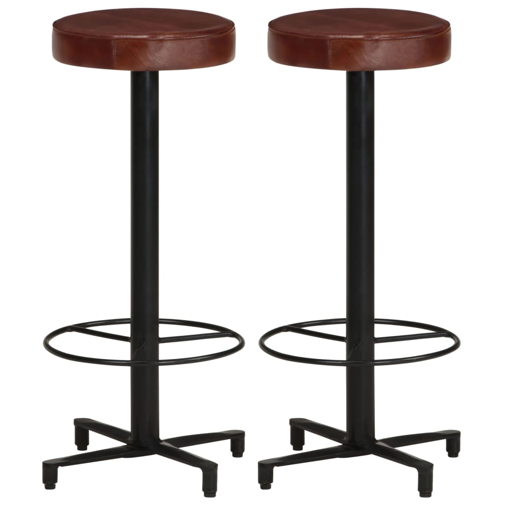 Set de 2 scaune de bar vidaXL, Metal - piele naturala, 40 x 76 cm, Maro inchis