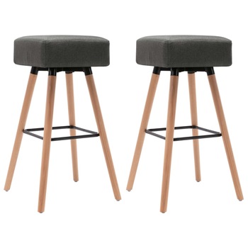 Set de 2 scaune de bar, vidaXL, Textil-lemn de fag, 42 x 42 x 76 cm, gri inchis
