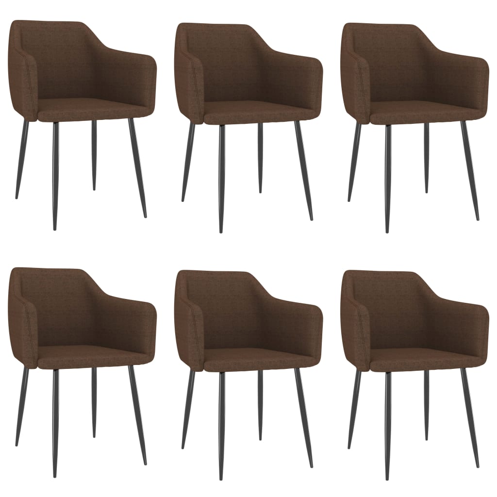 Set de 6 scaune tip fotoliu de bucatarie, vidaXL, Textil-Metal, 51 x 53 x 73 cm, Maro
