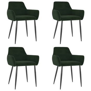 Set de 4 scaune de bucatarie, tip fotoliu, vidaXL, Catifea-metal, 56 x 56 x 78 cm , Verde inchis