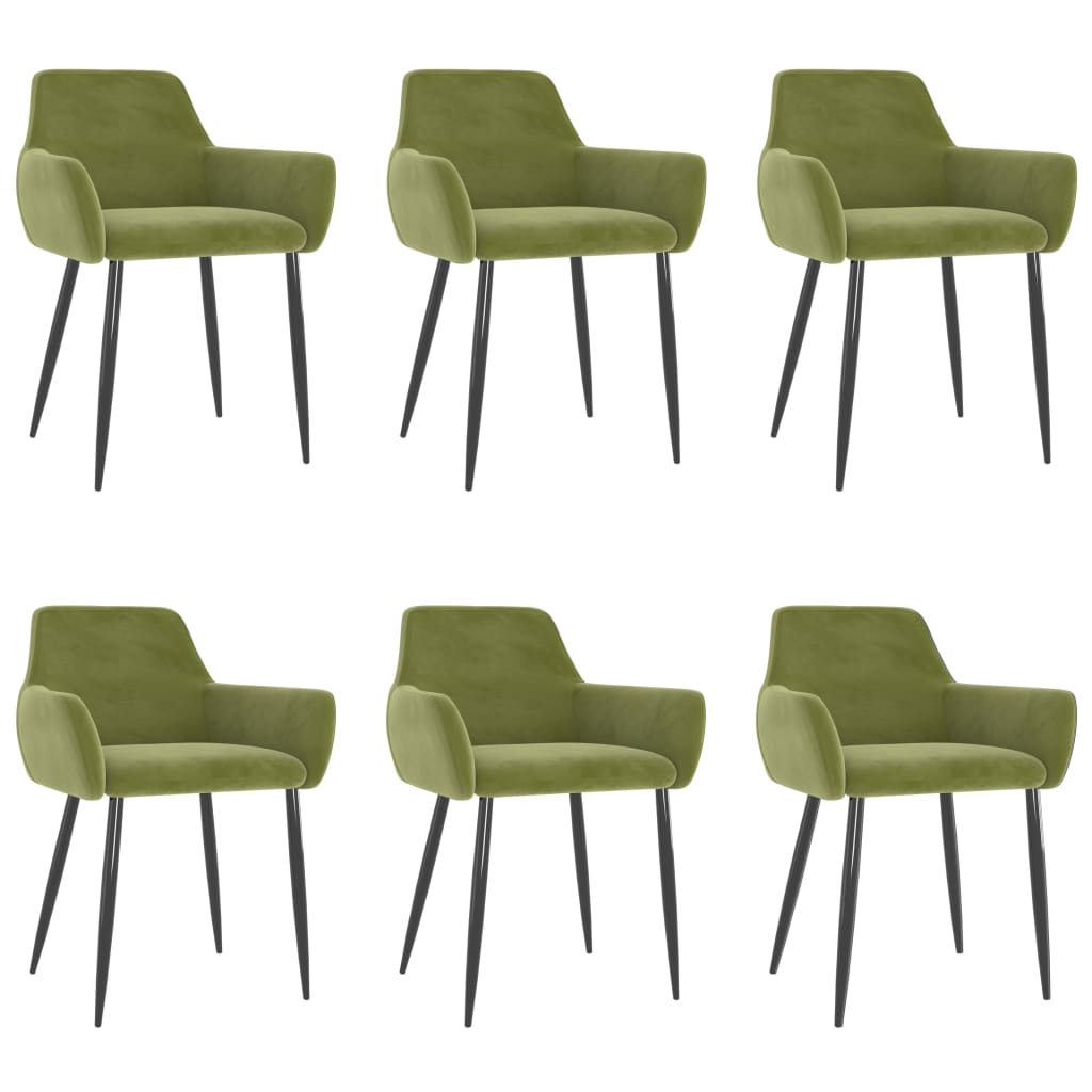 Set de 6 scaune de bucatarie, tip fotoliu, vidaXL, Catifea-metal, 56 x 56 x 78 cm , Verde deschis