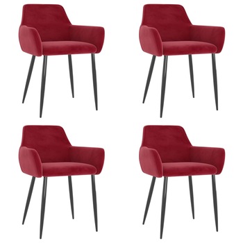 Set de 4 scaune de bucatarie, tip fotoliu, vidaXL, Catifea-metal, 56 x 56 x 78 cm , Grena