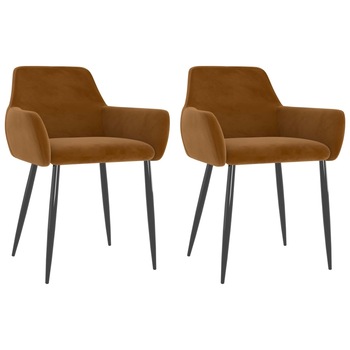 Set de 2 scaune de bucatarie, tip fotoliu, vidaXL, Catifea-metal, 56 x 56 x 78 cm , Maro