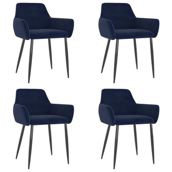 Set de 4 scaune de bucatarie, tip fotoliu, vidaXL, Catifea-metal, 56 x 56 x 78 cm , Albastru inchis