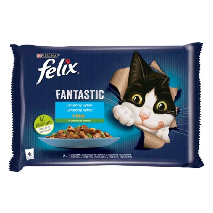 Felix Fantastic Multipack alutasak 4x85g lazaccal és cukkinivel, pisztránggal és zöldbabbal zselében