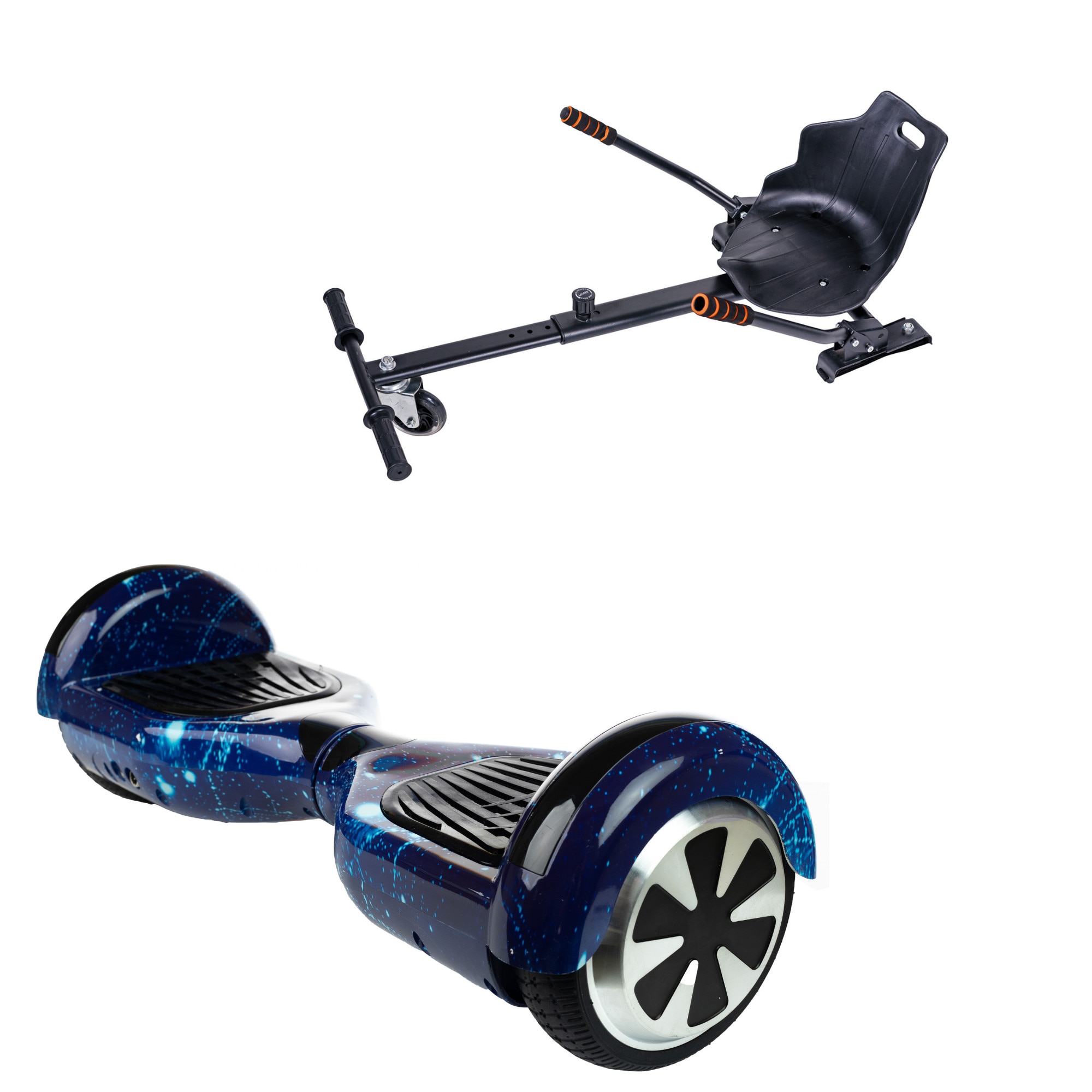 Pachet Promo Hoverboard Smart Balance™ Premium Brand, Regular Galaxy Blue, Hoverseat cu Suspensii, roti 6.5 inch, Bluetooth, Boxe incorporate, AutoBalans, Geanta de transport, 700W, led-uri