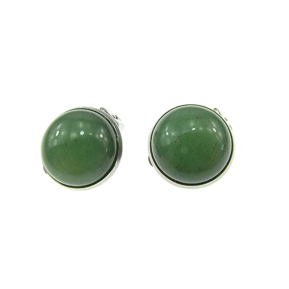 Cercei clips inox cu aventurin verde natural 14 MM