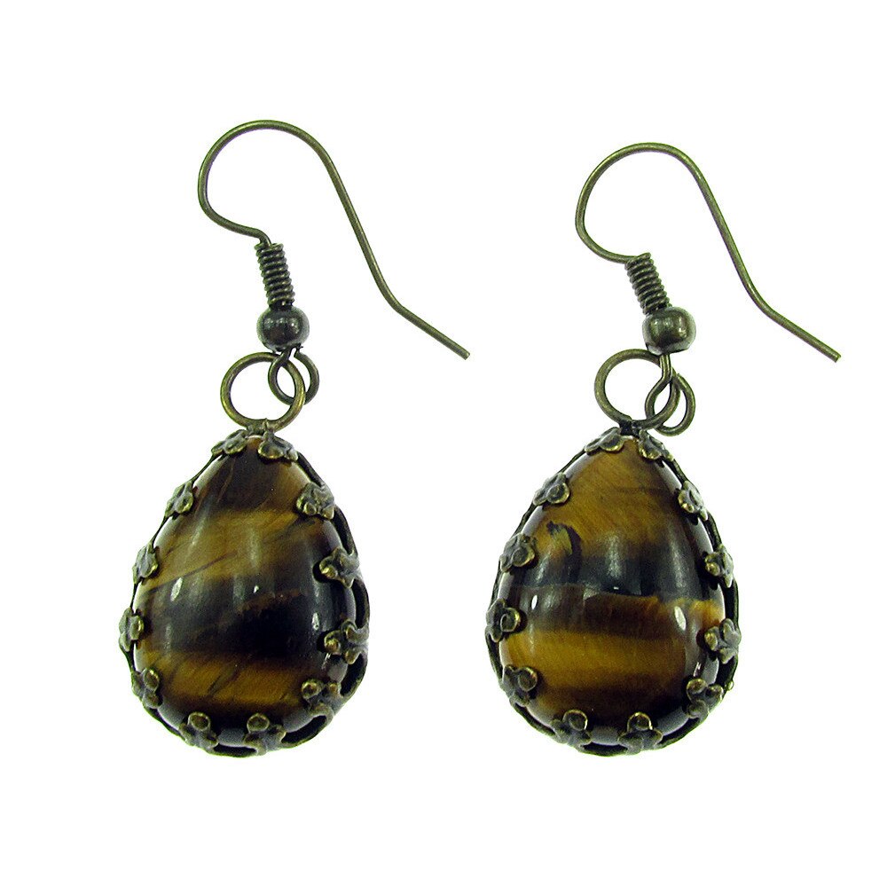 Cercei vintage bronz cu ochi de tigru natural