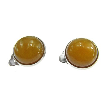 Cercei clips inox cu jad galben natural 12 MM Cercei clips inox cu jad galben natural 12 MM