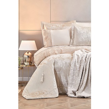 Lenjerie de pat pentru 2 persoane, Karaca Home, Valeria Royal, Pachet nunta, Bumbac, Royal Gold, 10 piese Lenjerie de pat pentru 2 persoane, Karaca Home, Valeria Royal, Pachet nunta, Bumbac, Royal Gold, 10 piese