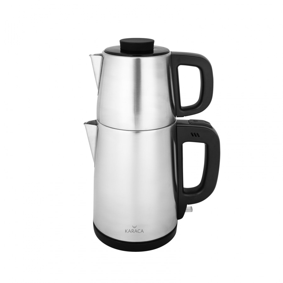 Set Ceainic si fierbator Karaca, Tea Break, Otel inoxidabil, 1650W, Negru, 1 l, 1.8 l, Sistem termic