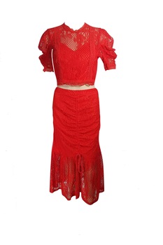 Compleu dama, rosu, din dantela, doua piese Compleu dama, rosu, din dantela, doua piese