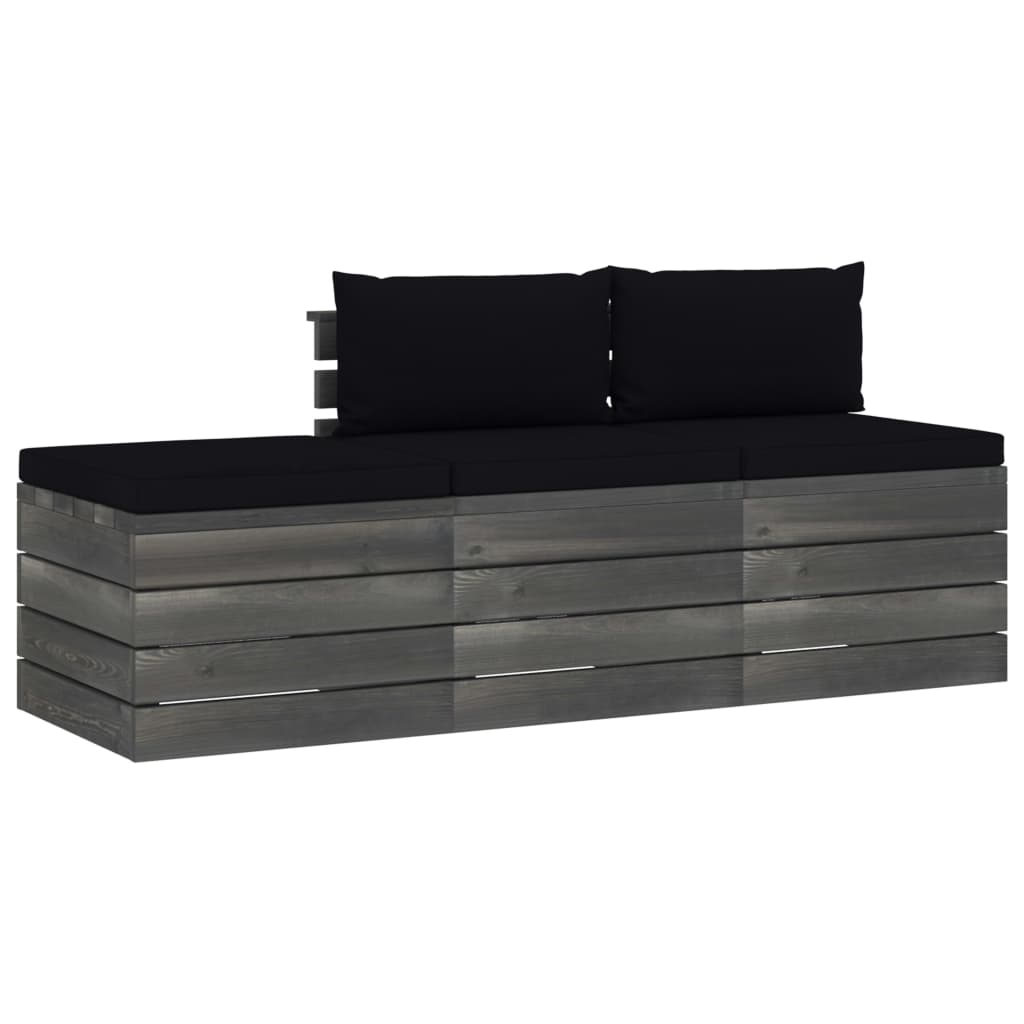 Set mobilier de gradina din paleti cu 3 piese cu perne colorate, vidaXL, Lemn, 60 x 65 x 71.5 cm, Negru