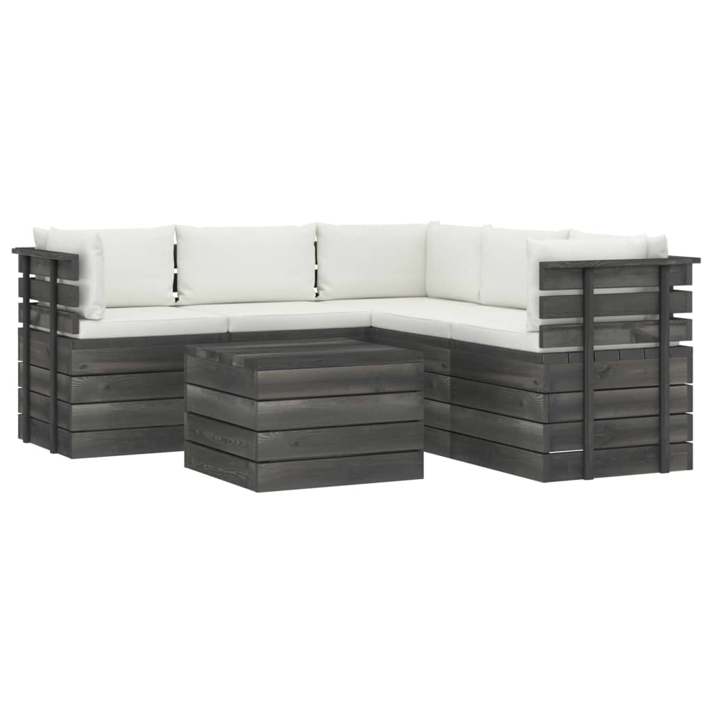 Set mobilier de gradina din paleti cu 1 masa si 5 canapele cu spatar cu perne, vidaXL, Lemn, 60 x 65 x 71.5 cm, Crem