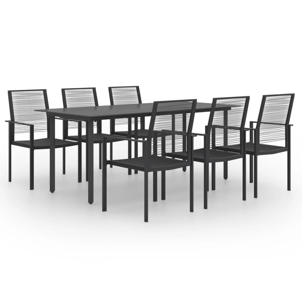 Set mobilier de gradina din otel cu 7 piese, vidaXL, Otel, 190 x 90 x 74 cm, Negru