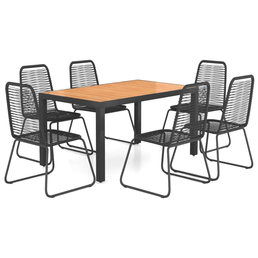 Set mobilier de gradina pentru 6 persoane cu 7 piese, vidaXL, PVC, 150 x 90 x 74 cm, Negru/Maro