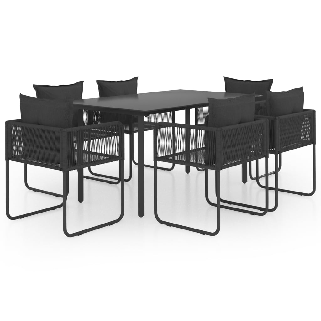 Set mobilier de gradina cu 7 piese cu perne incluse, vidaXL, PVC, 150 x 80 x 74 cm, Negru