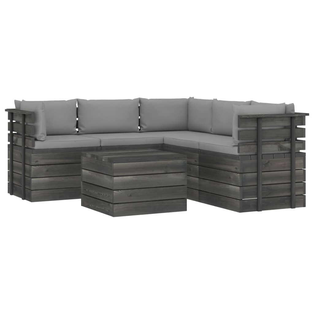 Set mobilier de gradina din paleti cu 1 masa si 5 canapele cu spatar cu perne, vidaXL, Lemn, 60 x 65 x 71.5 cm, Gri