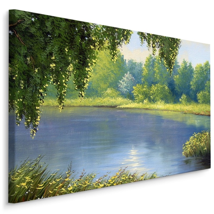 Tablou pentru Perete RAU Padure Verde Peisaj 3D 100cm x 70cm Lac, Canvas, Creative decor, Decorative, Living