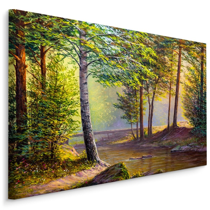Tablou pentru Perete PADURE Rau Copaci Natura 30cm x 20cm Rau, Peisaj 3D, Canvas, Pictura, Decor, Living