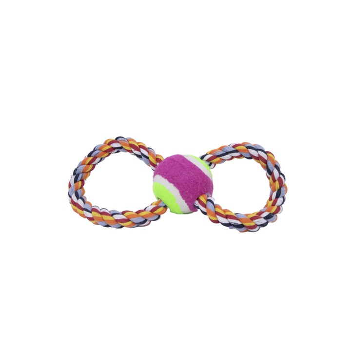 Interaktív játék kutyáknak RopeBall, labdával és madzaggal, interaktív, 25 cm, tarka, Doty