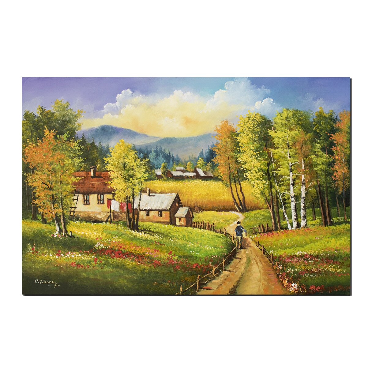 Tablou gigant living pictat manual - Pe-un picior de plai, pe-o gura de rai (2) - pictura 120x80cm ulei pe panza