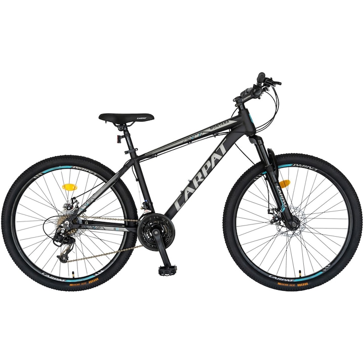 Bicicleta MTB Carpat Montana C2699A, 26 inch, 21 viteze, cadru aluminiu, frane disc, manete schimbator secventiale, negru/gri