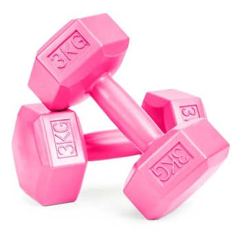 Set 2 greutati fitness x 3 kg, 11 x 23,5 cm, roz, forma hexagonala Set 2 greutati fitness x 3 kg, 11 x 23,5 cm, roz, forma hexagonala