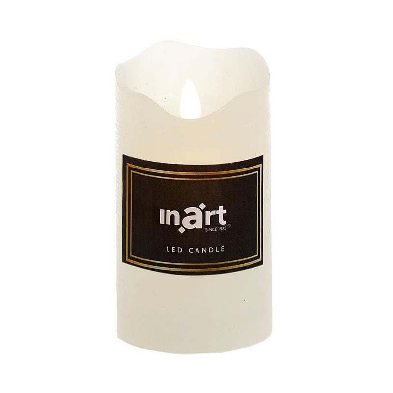 Lumanare din ceara, cu led, crem-ivory, 8x14 cm