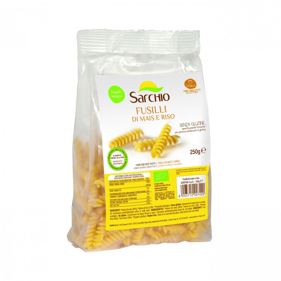 Paste fusilli BIO fara gluten,din porumb si orez, 250g - Sarchio