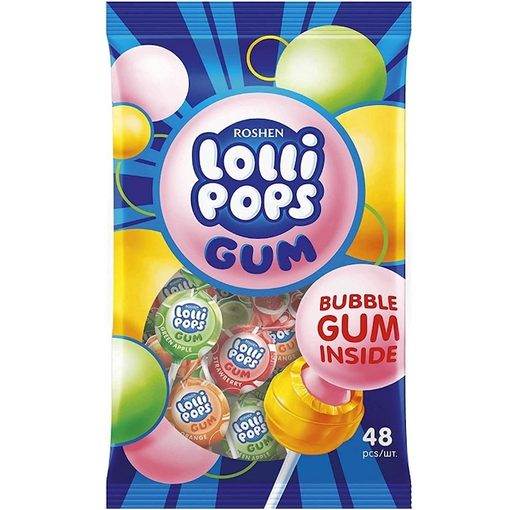 Acadele cu Gust de Fructe si Bubble Gum Roshen Lolli Pops, 920g