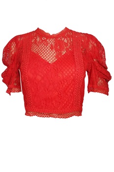 Bluza crop dama, rosu, din dantela Bluza crop dama, rosu, din dantela